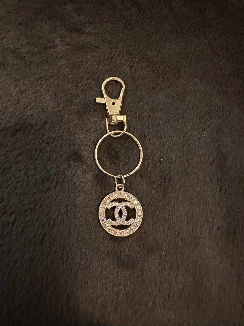 Fashion Gold toned Rhinestone CC Keychain/Charm - Gold